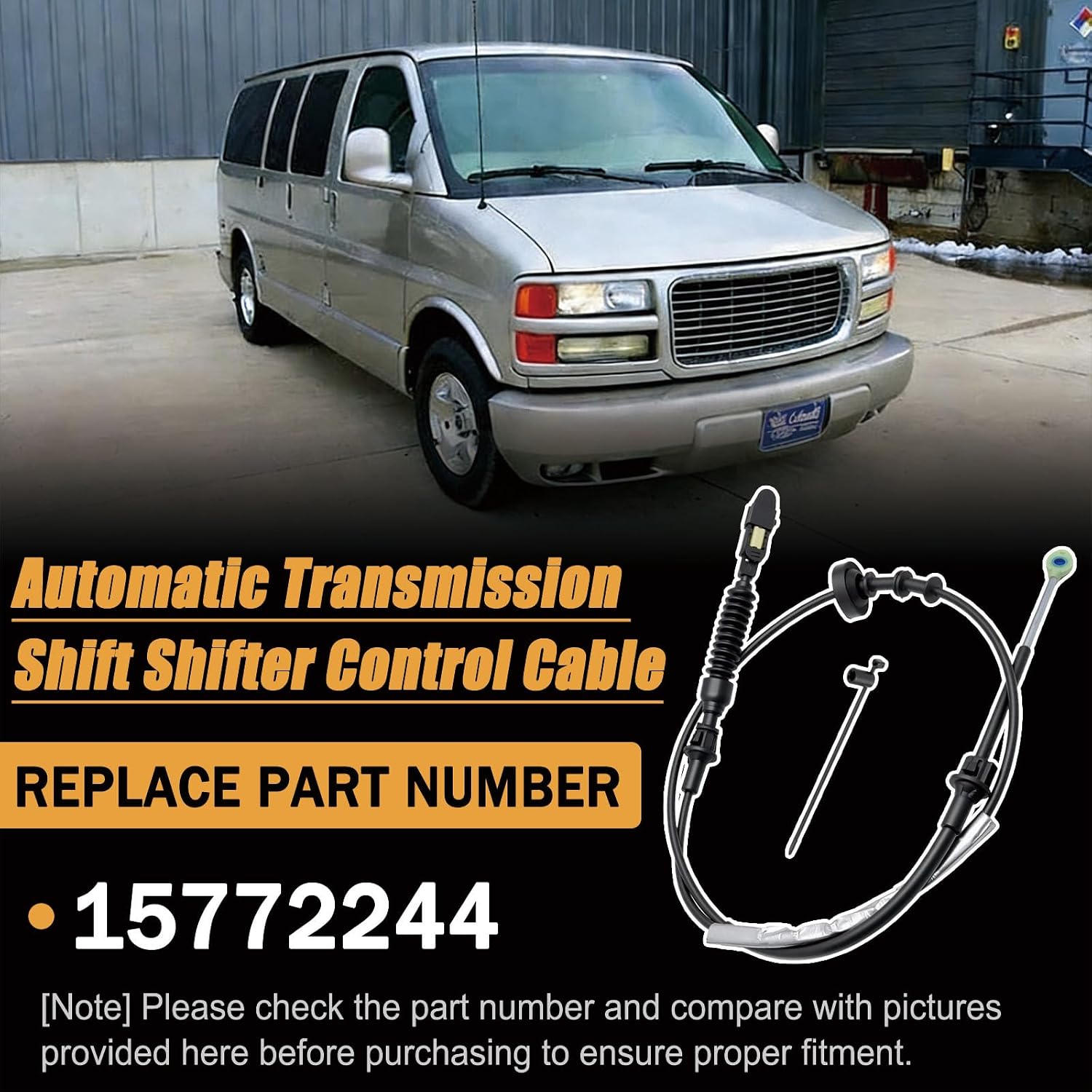 15772244 Automatic Transmission Shift Shifter Control Cable Fit for 1996-2002 Chevy Express & GMC Savana,For 1500 2500 Replaces 15742260 Gear Range Selector Lever Cable Assembly