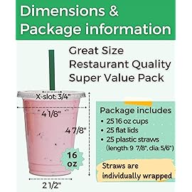 Aatriet 16 oz Clear Plastic Cups with Lids and STRAWS, Disposable Party Cups for To Go Iced Coffee Cold Drinks, Smoothie, Juice, Parfait, Frappuccino, Milkshake. No Leaking Fruit Cup, 25 Sets