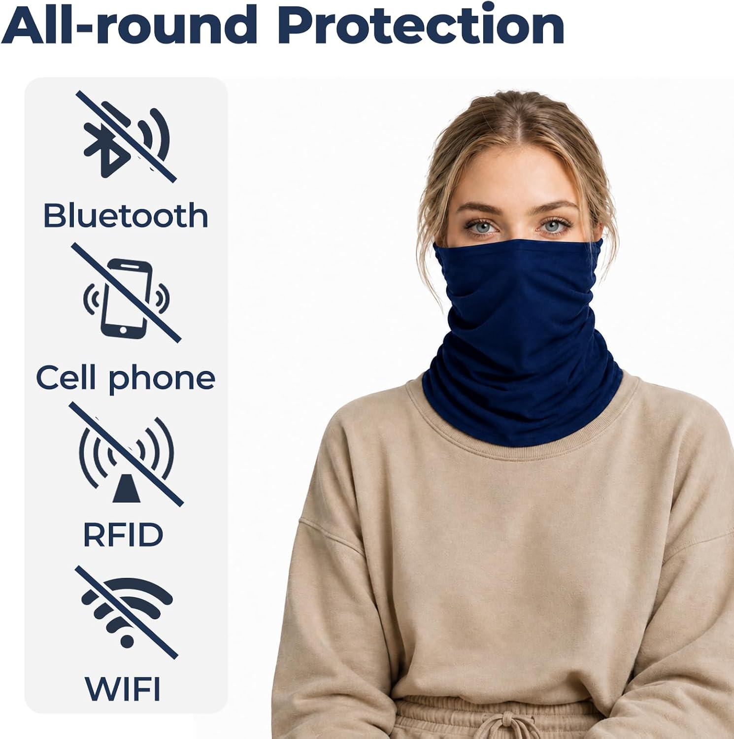 NIULAFR Silver Fiber Faraday Gaiter, E.M/F Protection Scarf, Convertible Faraday Hat & Face Cover, Shields Cell/WiFi/5G RF (Blue)