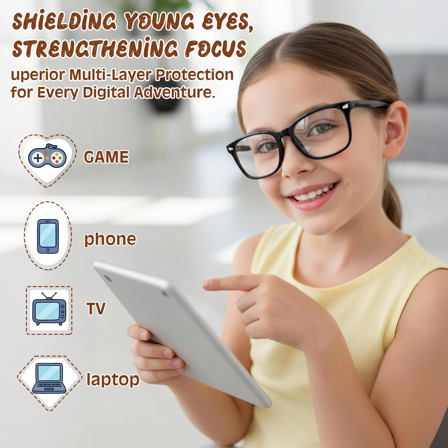 Blaulicht-Brille für Kinder, Mädchen, Teenager, blendfrei, mit blauem Licht, Computerbrille für Spiele