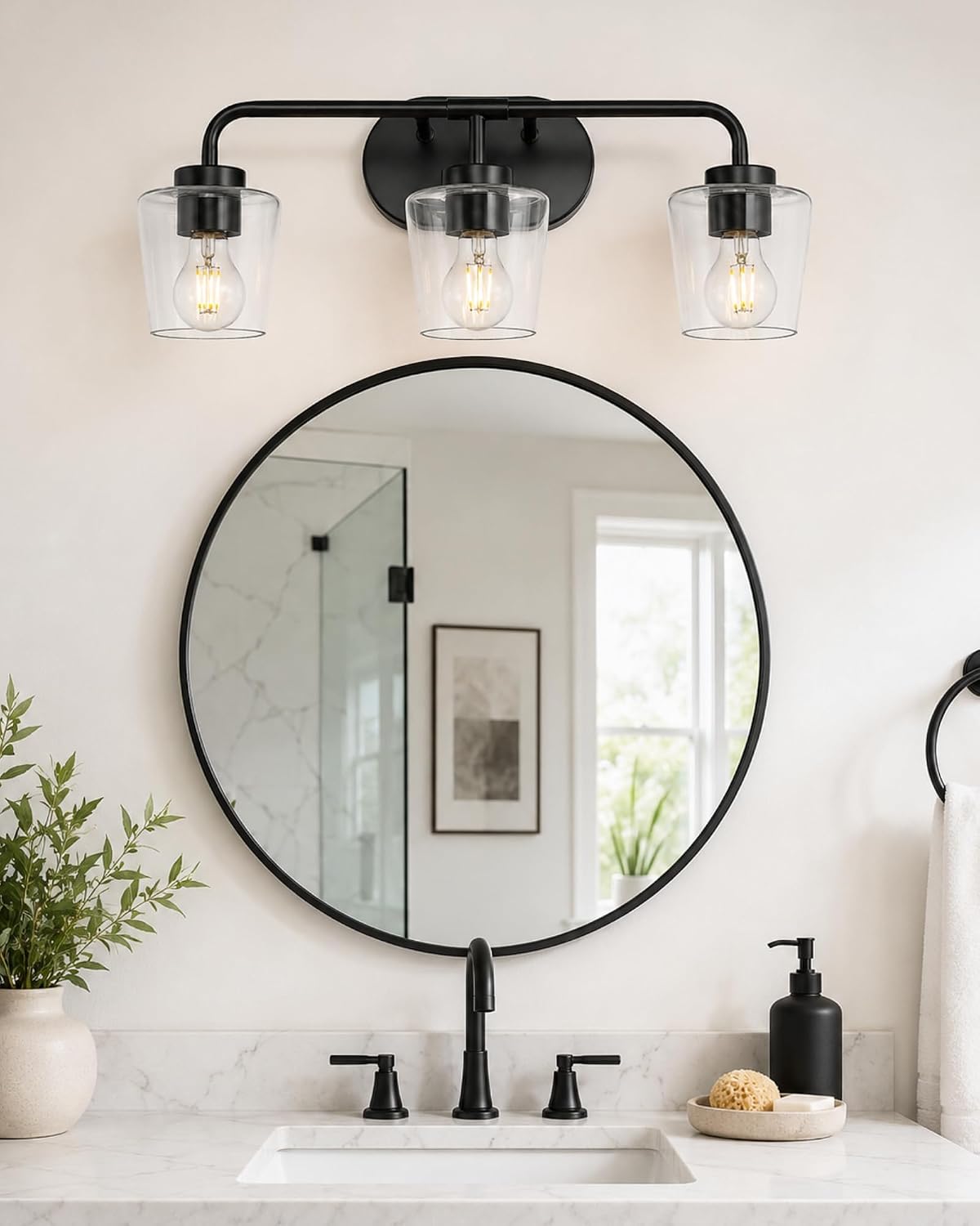 Bathroom Light Fixtures, 3-Light Matte Black Vanity Lights Over Mirror with Clear Glass, Modern Vanity Lighting Fixtures, AD-22004-3W-BK-C
