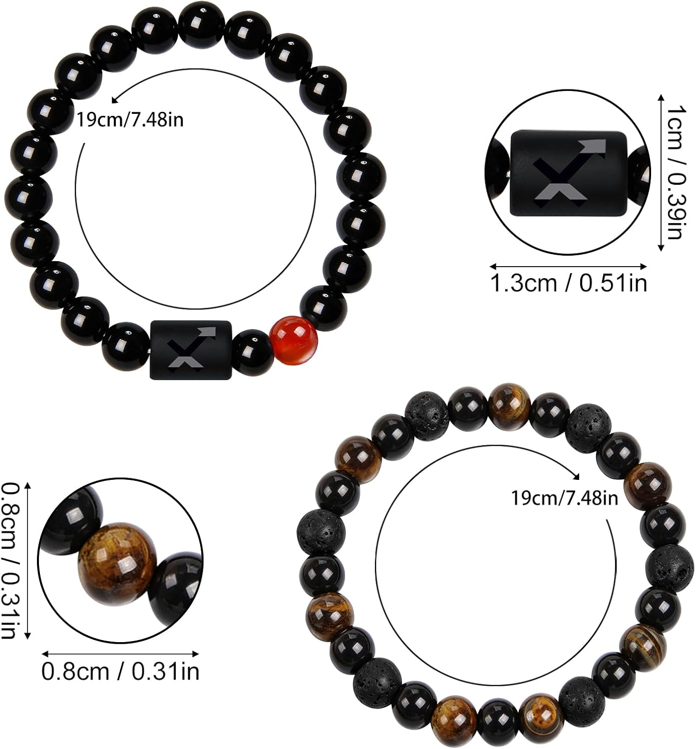 Zodiac Bracelet for Women Star Sign Natural Black Obsidian Bracelet Constellation Horoscope Crystals Bracelet Jewelry Gift 2 pieces 2 Pcs