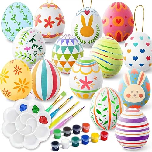 Kit de pintura de huevos coloridos de Pascua, huevos flocados pintables con kit de garabatos para diseño de bricolaje, huevos flocados colgantes con