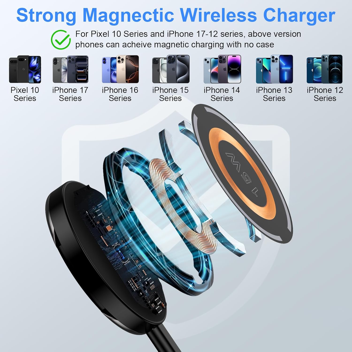 Magnetic Wireless Charger for iPhone 17 Pro/17Pro Max/17/16/15/14/13/12 Series/AirPods3/2/Pro, 2Pack 15W Mag-Safe Charger Fast Charging Pad for Samsung S25/24/23/22, Pixelsnap Charger for Google Pixel