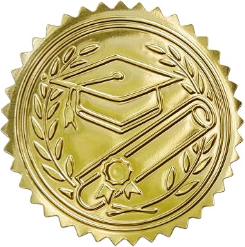 Embossed Graduation Cap Gold Certificate Seals Diplomas Gold foil Seals, 2,100 Count