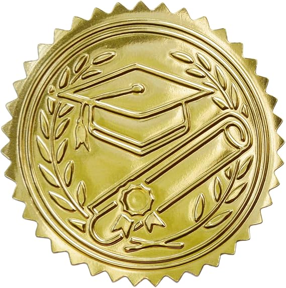 Embossed Graduation Cap Gold Certificate Seals Diplomas Gold foil Seals, 2,100 Count