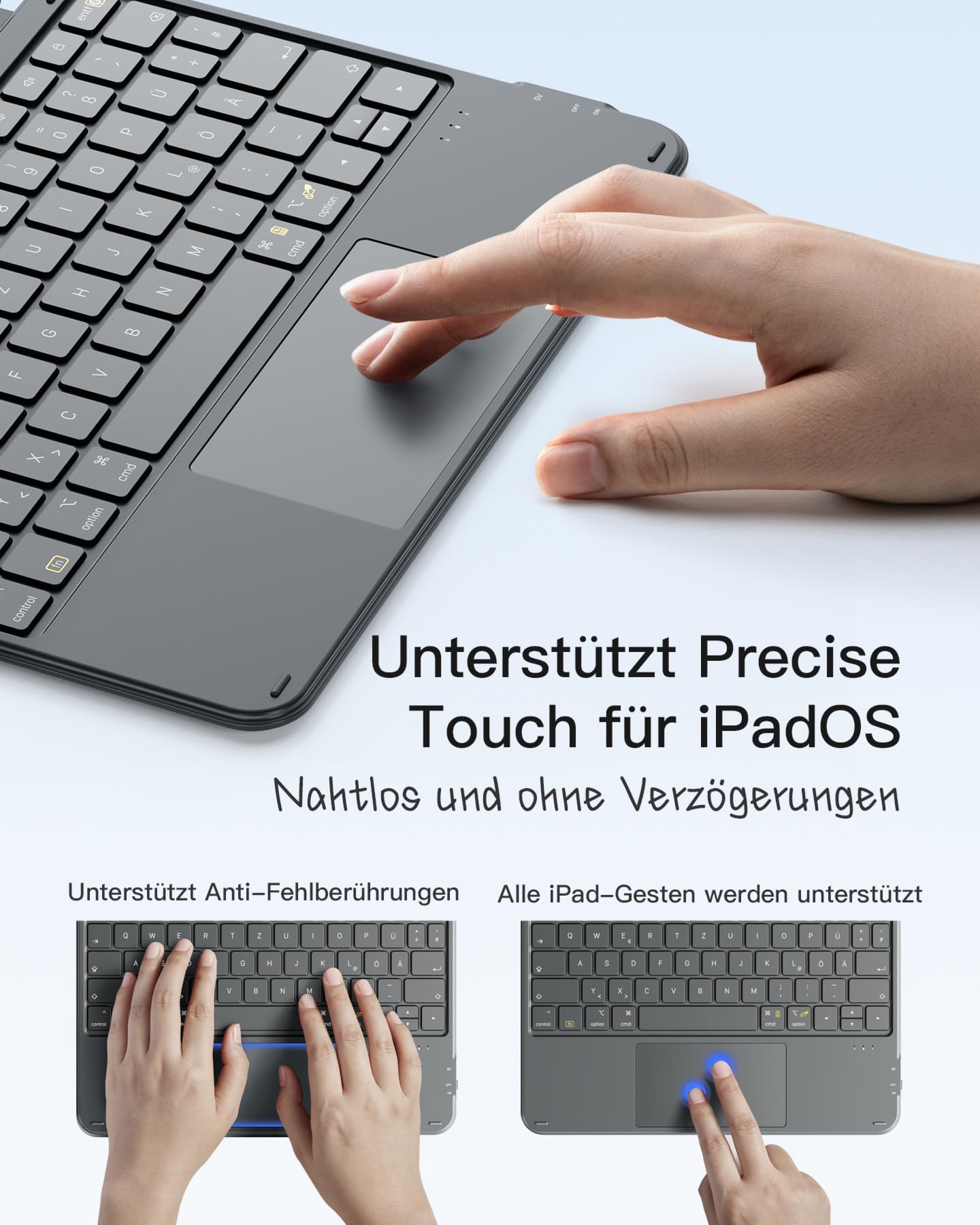 Inateck Hülle mit Tastatur für iPad 11 (A16 2025)/10 Gen, iPad Air 11" M4/M3/M2 (2026/2025/2024), Air 5/4, Pro 11 4/3/2/1, abnehmbar, mit Touchpad, QWERTZ