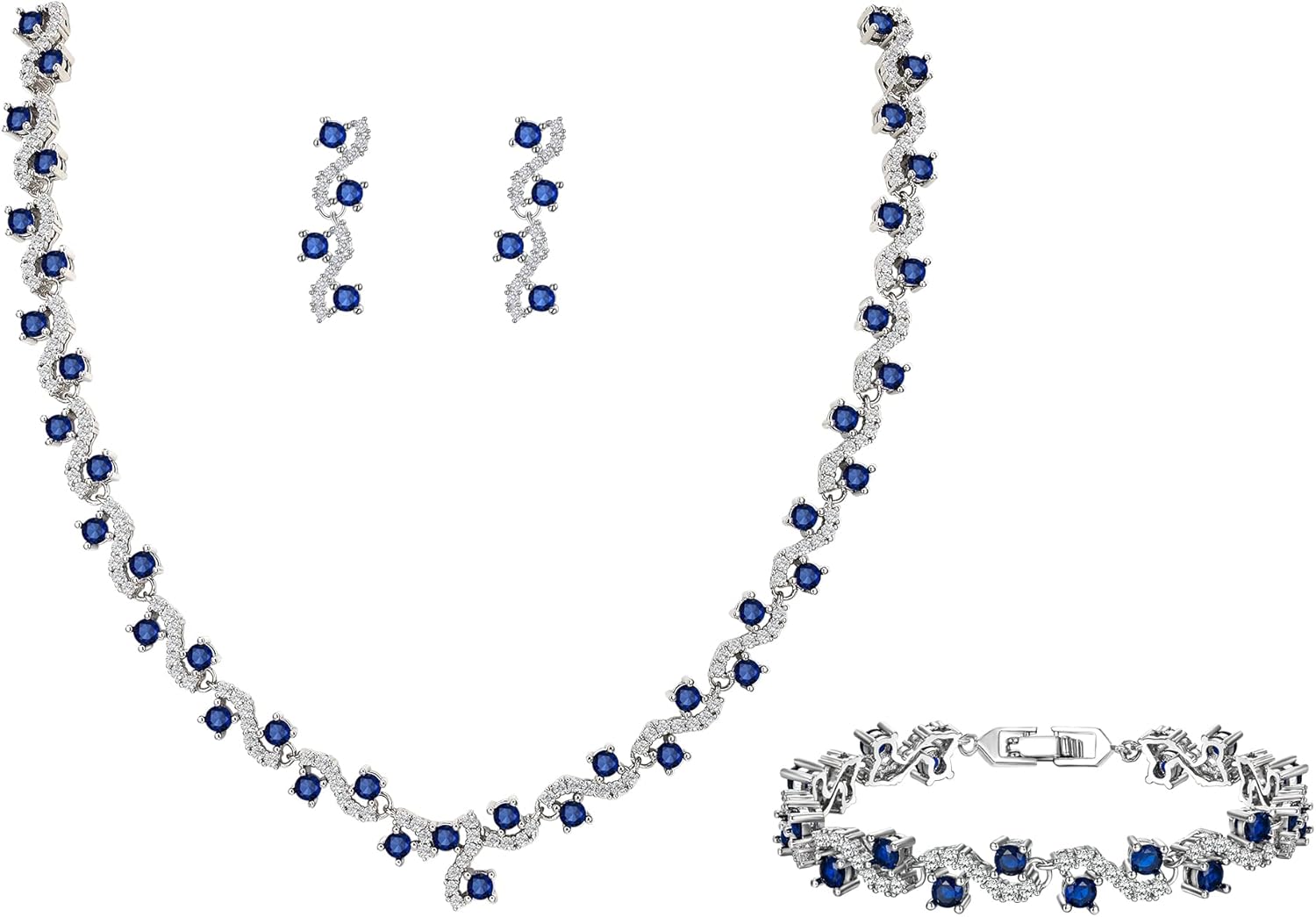 EVER FAITH Leaf Lace Full Cubic Zirconia Wedding Necklace Bracelet Earrings Jewelry Set Silver-Tone