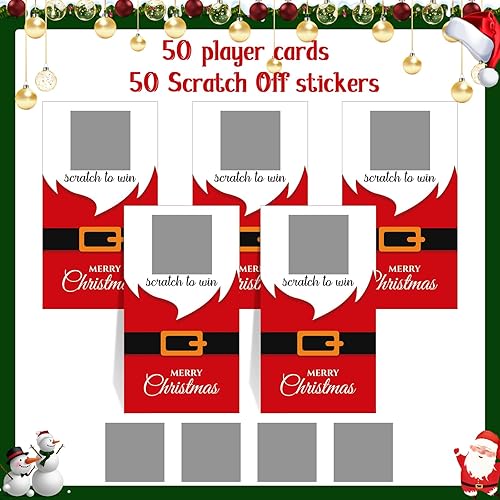 Miniatura 4 de 50 calcomanías de tarjetas de Navidad para rascar, juegos de fiesta de Navidad, vales festivos, boletos para rifas, sorteos de premios de negocios,