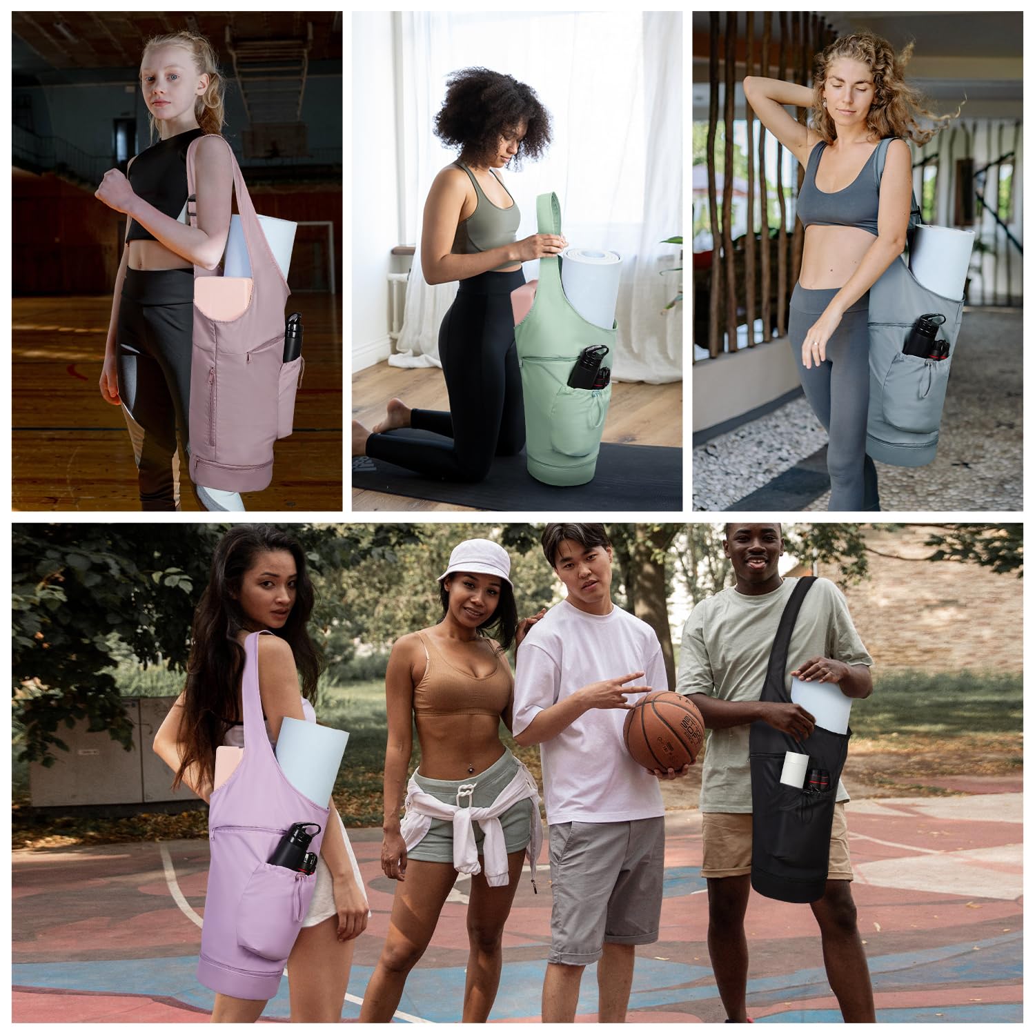 sportsnew Borsa per Tappetino Yoga Borsa da Yoga Donna Porta Tappetino Yoga con Fondo Indipendente Cerniera Scomparto Umido e Spallacci Regolabili