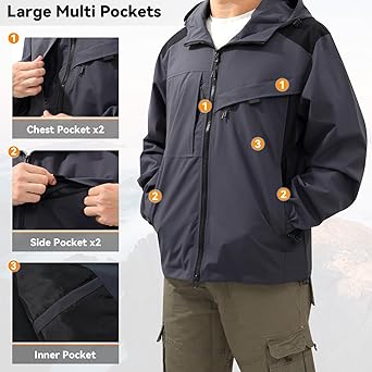 TACVASEN-Veste Légère et Imperméable pour Homme, Doublure en Maille, Coupe-Vent, pour l'Extérieur, la Pêche, la Randonnée, le Manteau de Pluie  200000343