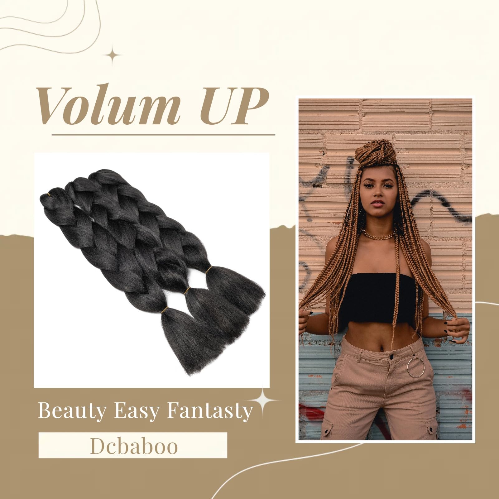 Dcbaboo Jumbo Braiding Hair Extensions - 3 Packs, 24 Inch, Synthetic Kanekalon Ombre for Afro Crochet Braids and Twists - 300g, Black - Image 3