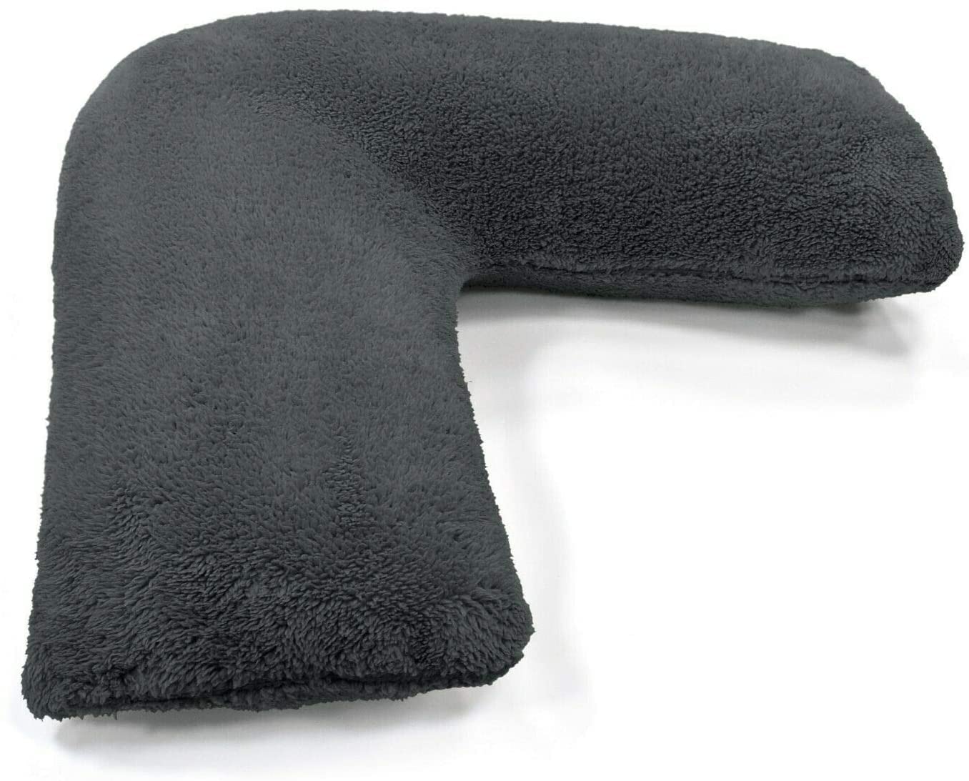 HOMES-LINEN Teddy Bear Fleece V Shaped Pillow Case Cover Nursing Pregnancy Maternity Orthopaedic Support (Charcoal)