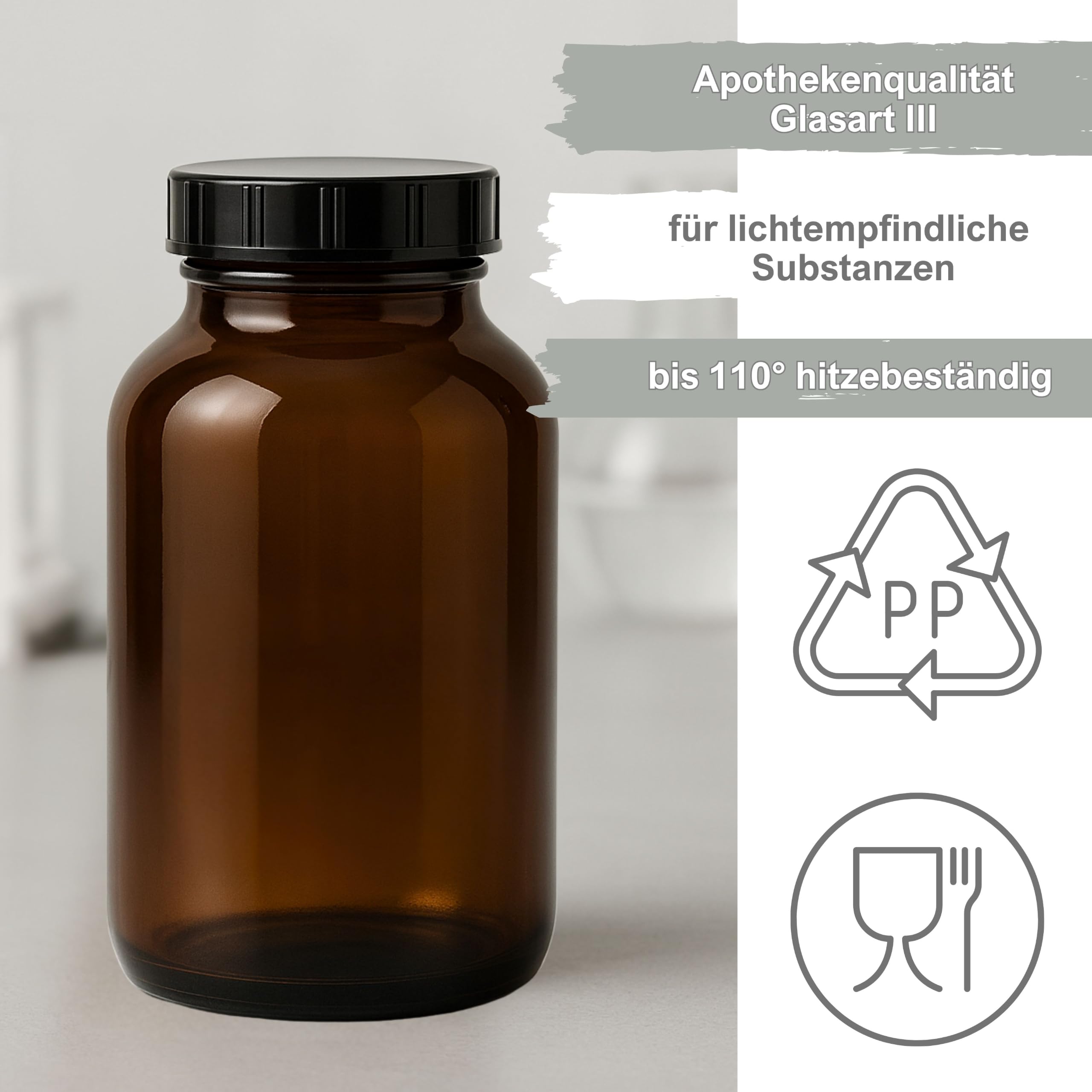Mikken Brązowy słoik apteczny, 1 x 1000 ml, z zakrętką, Made in Germany