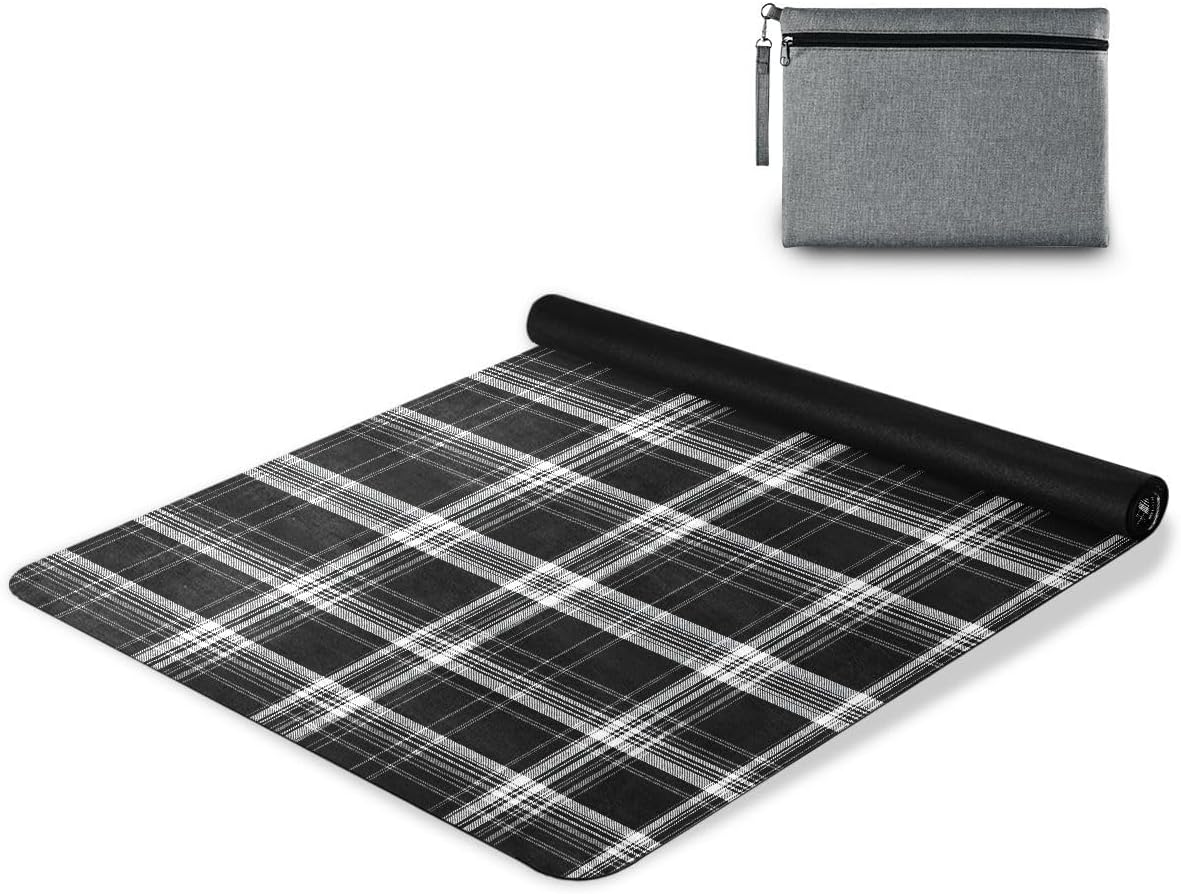 ALAZA Black and White Tartan Plaid Pattern Yoga Mat Non Slip Fitness Exercise Mat, Workout Mat for Yoga, Pilates and Floor Exercises
