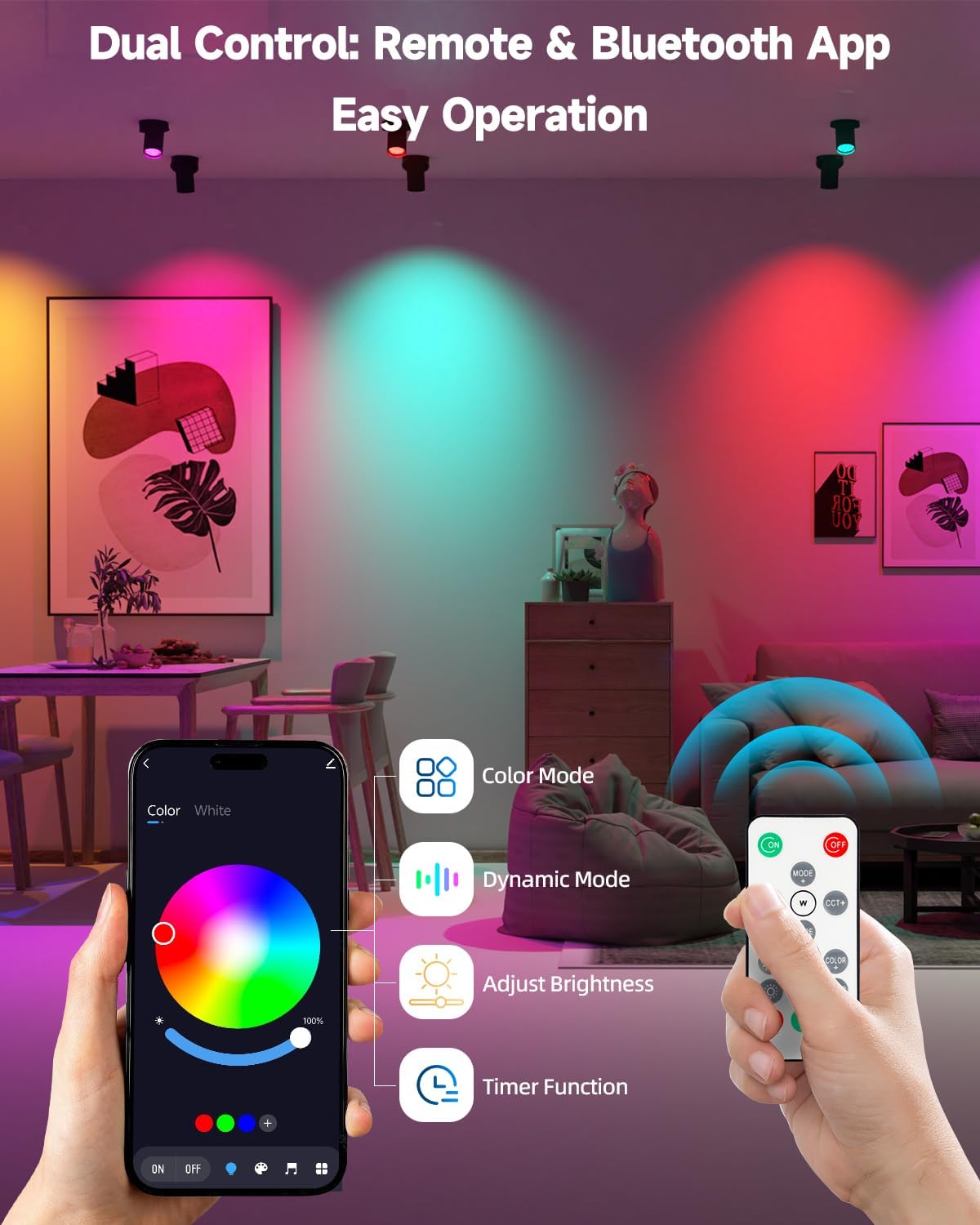 Color Changing MR11 LED Bulb 12V 3W Smart Bluetooth Bulb 2-Pack image 5