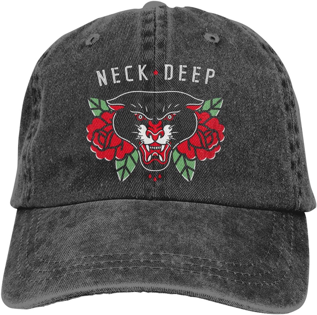 Neck Deep Band Hat Denim Baseball Cap Adjustable Trucker Cap Dad Ball Hat for Men Women Black