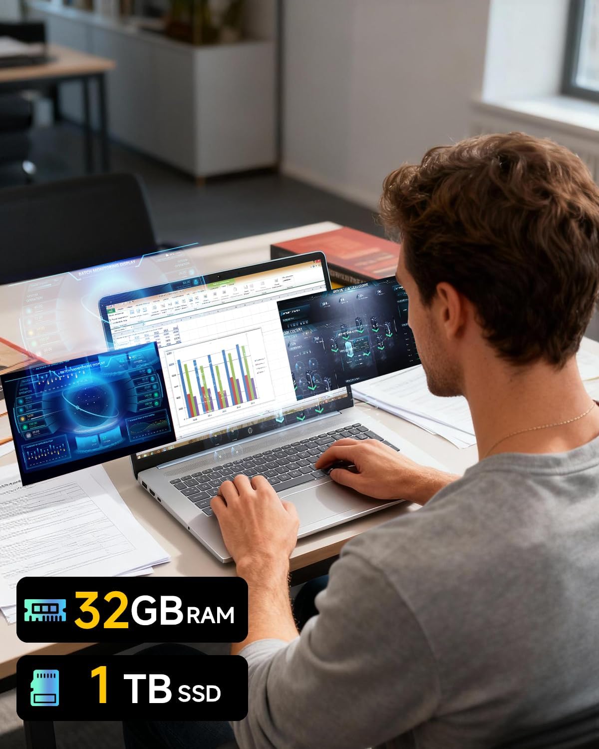 HP 15.6 Touchscreen Laptop for Business, Intel 8-Core i3 Processor, 15.6'' FHD Anti-Glare Display, 32 GB RAM, 1 TB SSD, Copilot Key, Wi-Fi 6, Bluetooth 5.4, Fast Charge, Windows 11 Pro, Accessories