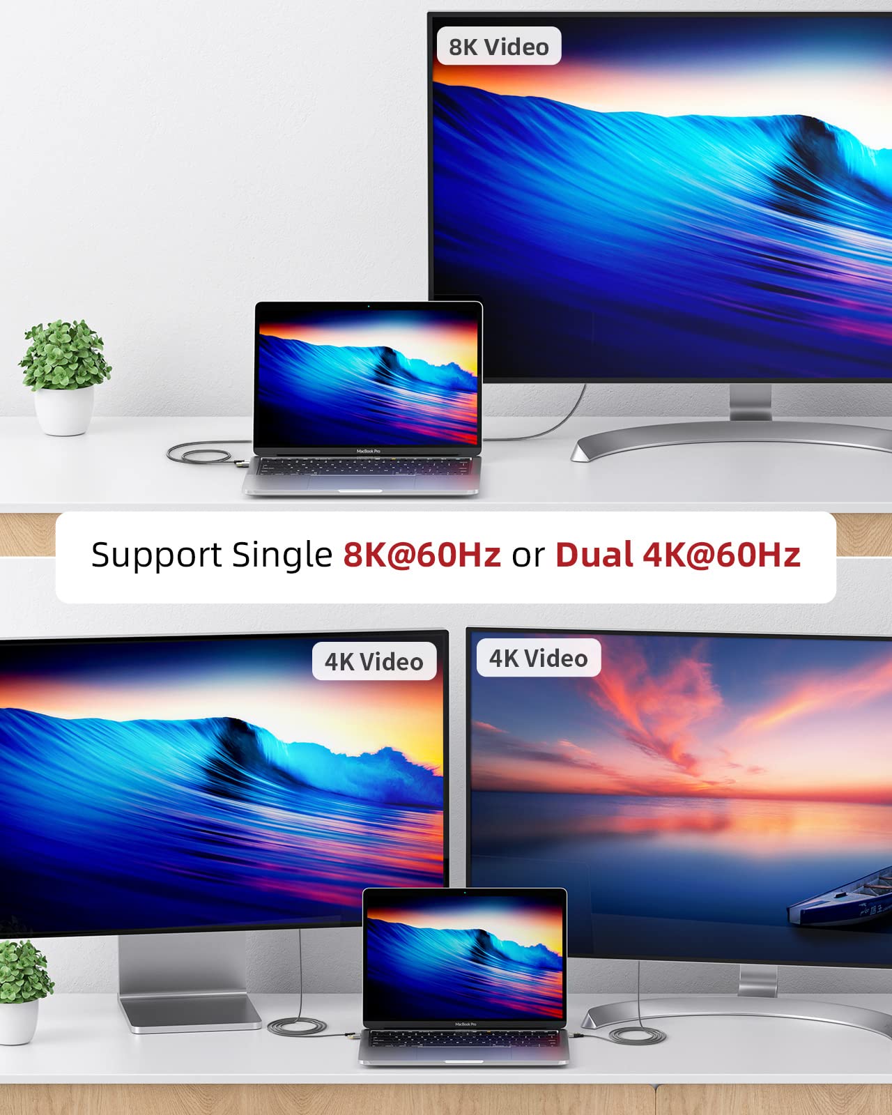 Per cavo Thunderbolt 4 40 Gbps 2 in 1 cavo USB C 100 W E-Marker 8k/5k Single e 4k Dual Displayport Cavo Video Tipo C Cavo USB C a USB C/A Cavo di trasferimento dati a ricarica rapida