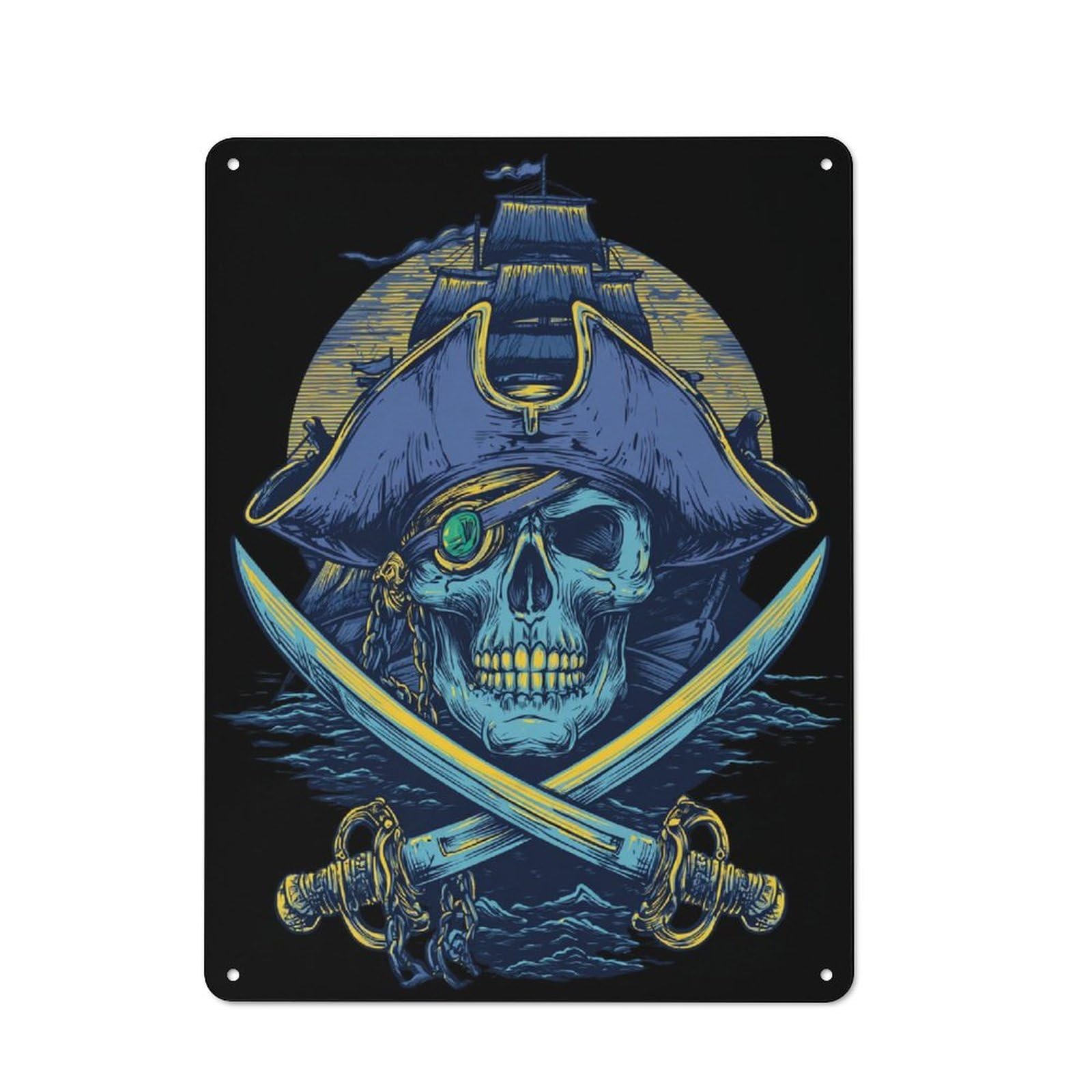 Junmoney Pirate Skull & Swords Vintage Tin Sign 40X30cm With For Home Office Or Studio, Winter Wall Decor For Creative Workspace Decorators