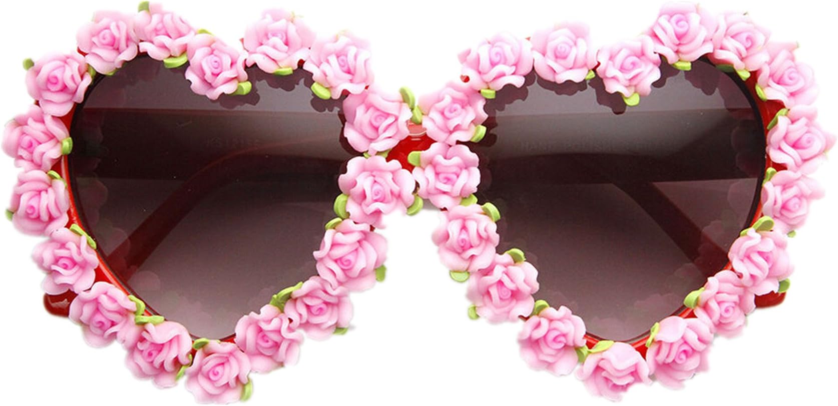 NC Womens Flower Adorned Heart Shape Womens Oversize Sunglasses