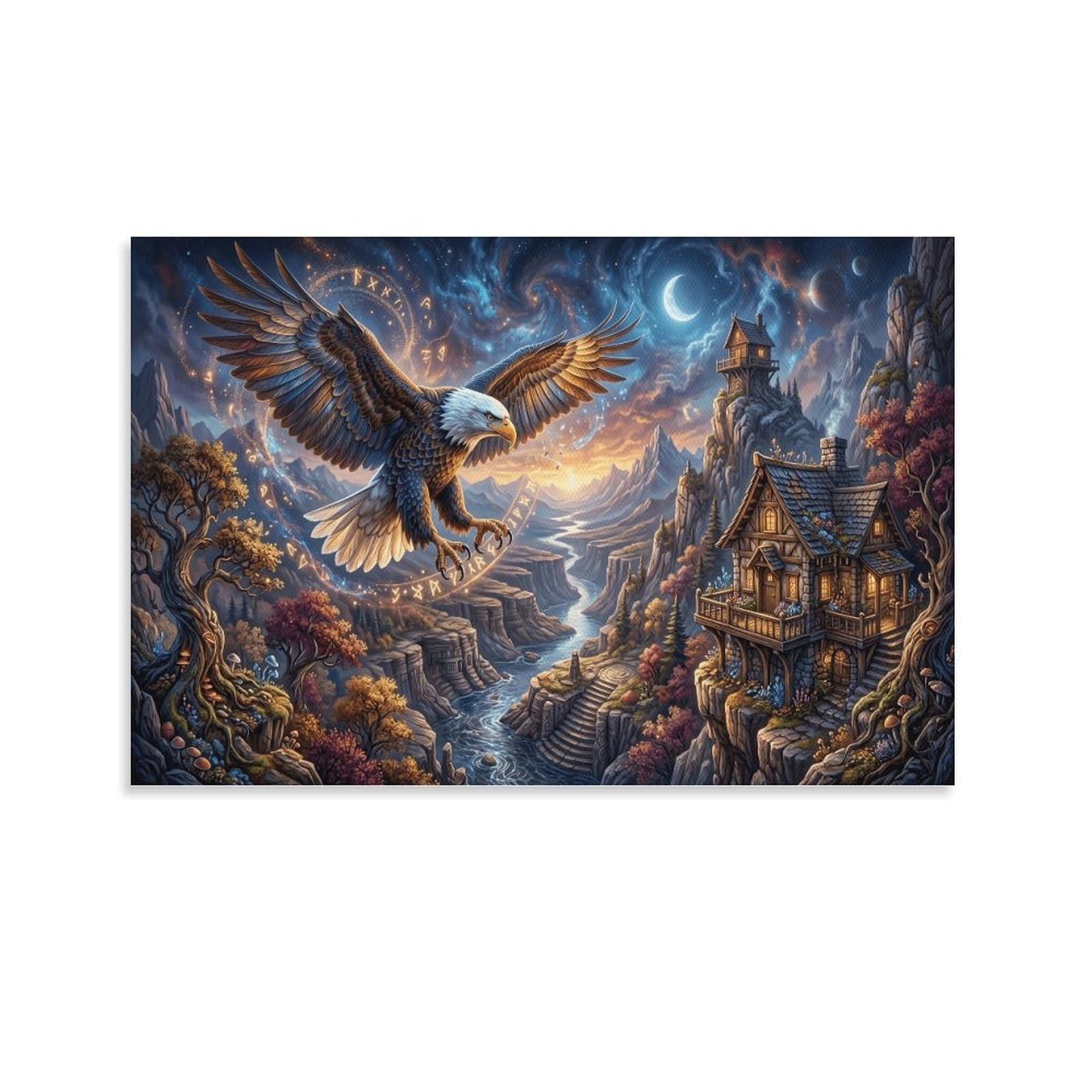 XPASHIQWC Starry Sky Eagle Poster Artwork Canyon Cabin Canvas Prints Picture Modern Wall Art Picture Wall Hanging for Living Room Home Decorations 20x30inch(50x75cm)