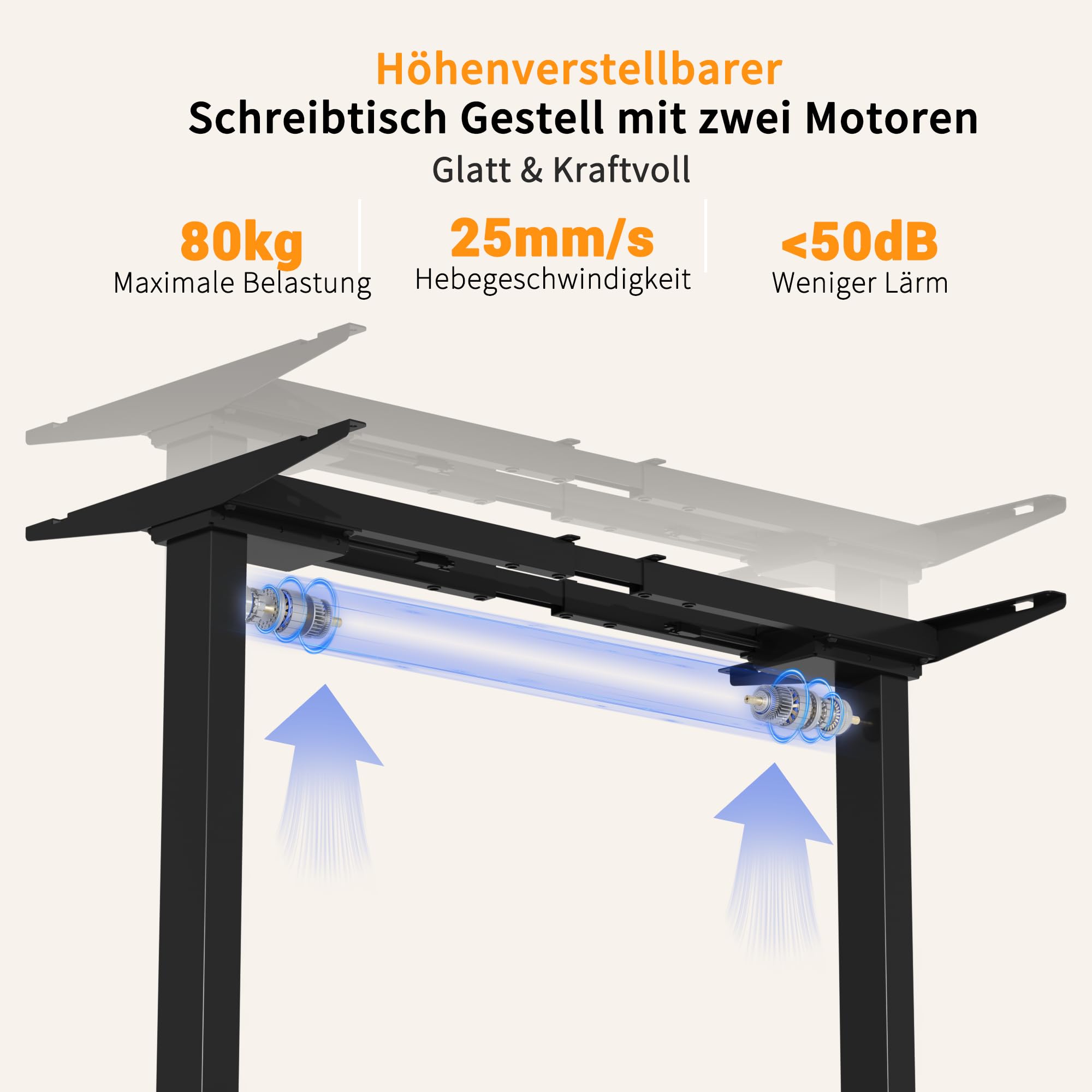 ERGOMAKER Höhenverstellbarer Gestell mit 2 starken Motoren, höhenverstellbarer Schreibtisch Gestell mit 2 Memory-Steuerung, Dualmotor Tischgestell höhenverstellbar mit 2 USB Ladeanschlüssen(schwarz)