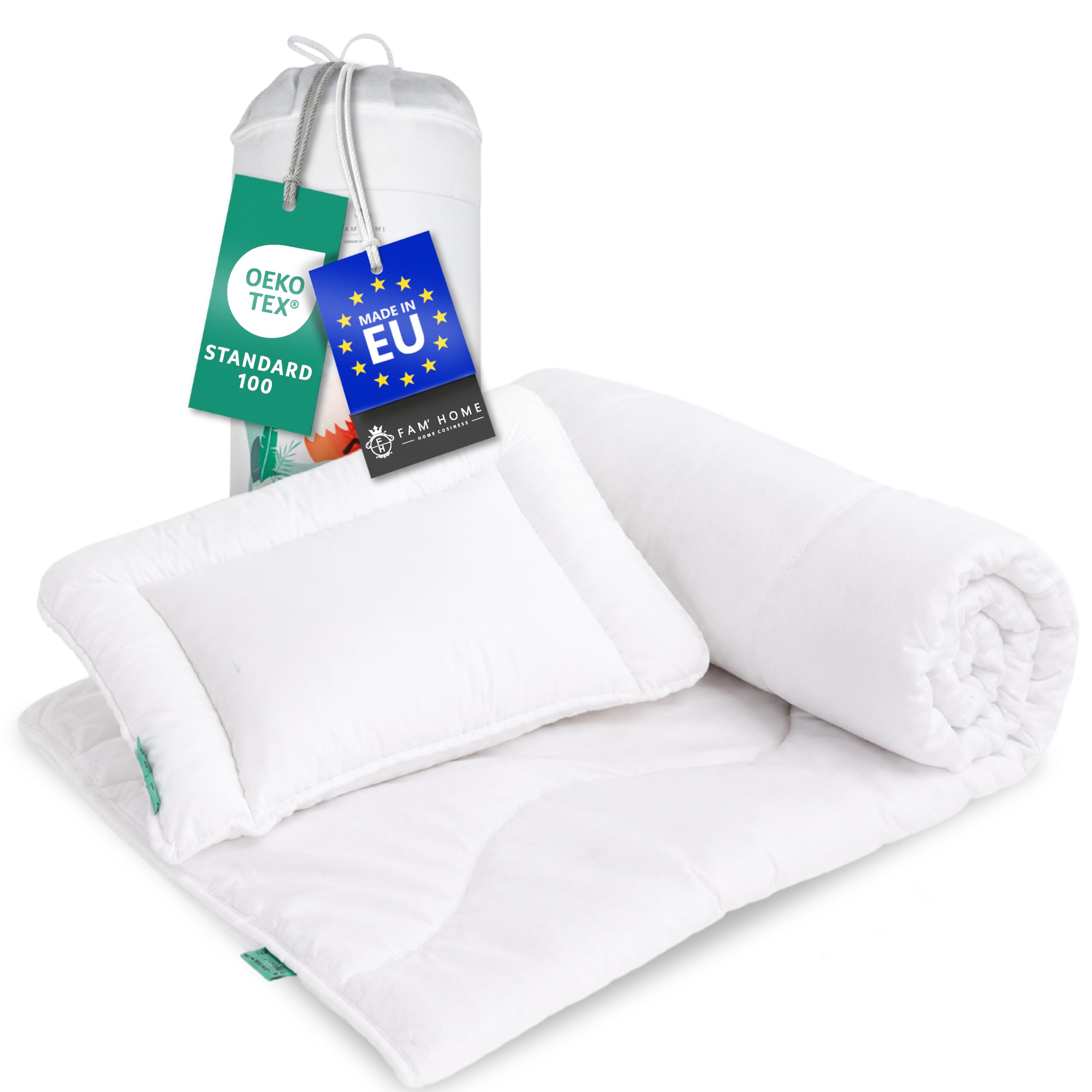 FAM' HOME set di biancheria da letto per bambini Cheeky Fox, piumone 100 x135 bambini e cuscino 40x60| Qualità certificata Oeko-tex Standard 100| Realizzato in UE|Adatto per letto 70x140cm