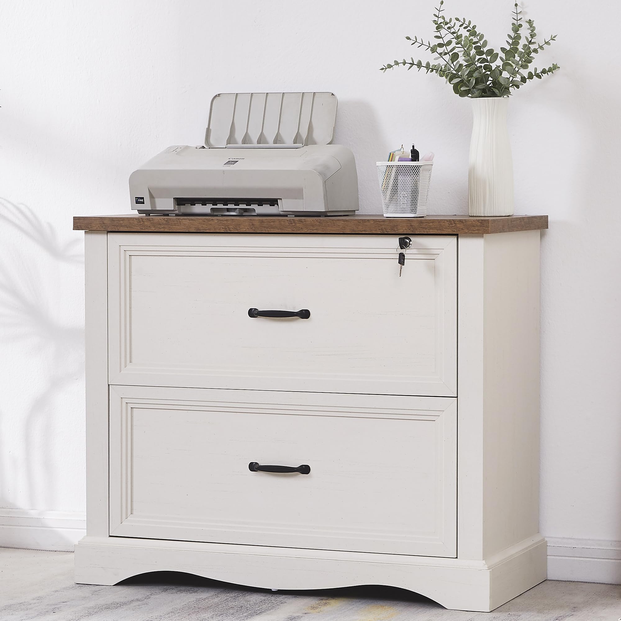 Cajonera de Oficina, Cajonera de Escritorio con 2 Cajones, File Cabinet Archivador Lateral con cajón Superior con Cerradura para Oficina en casa, Compatible con tamaño Carta, Legal y A4
