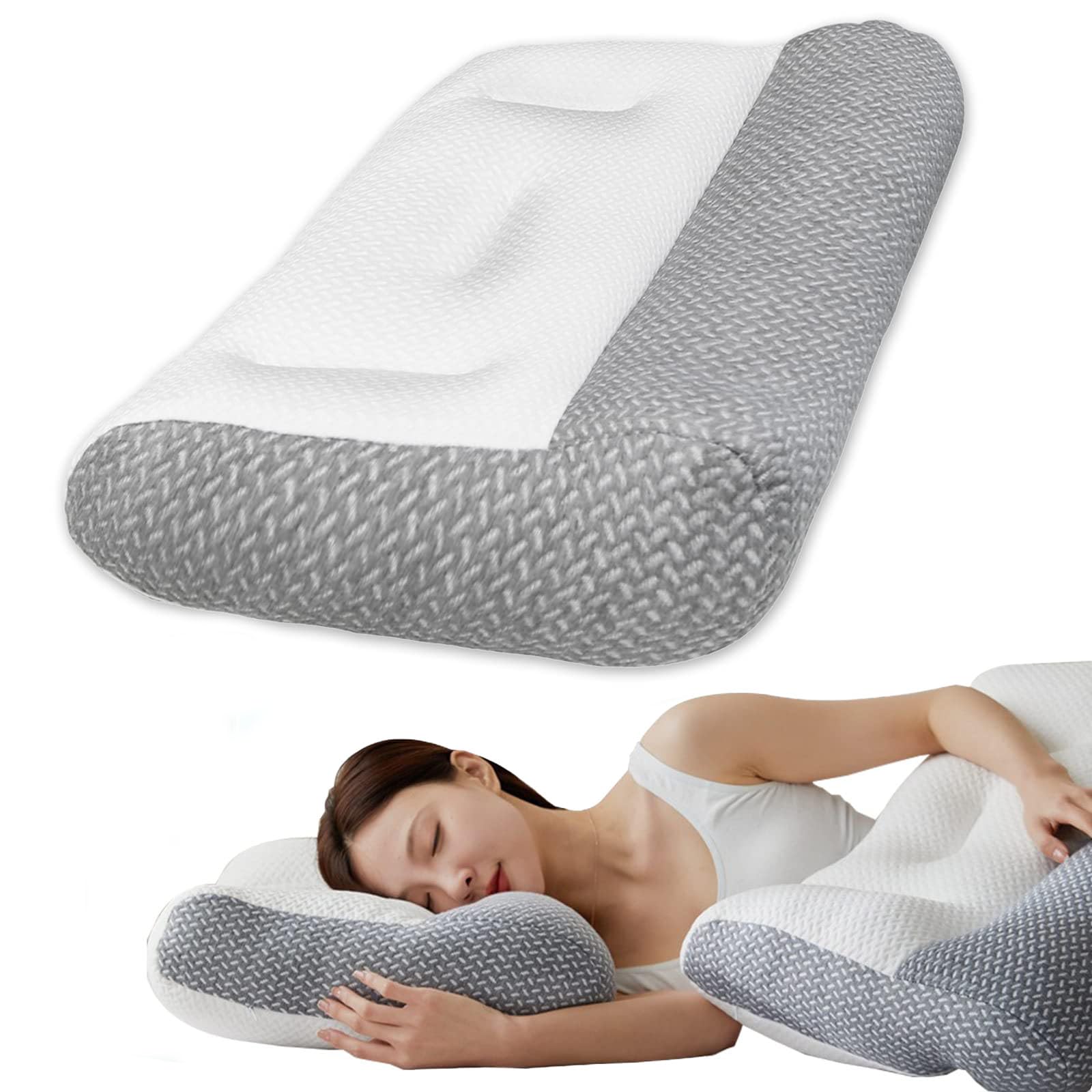 Ergonomic Pillow, 2023 New Super Ergonomic Pillows, Neck Support Pillow Bed Pillow for Side Sleepers, for Pain Relief Sleeping Shoulder, Suitable for All Sleeping Positions (Grey, 29 * 19in)