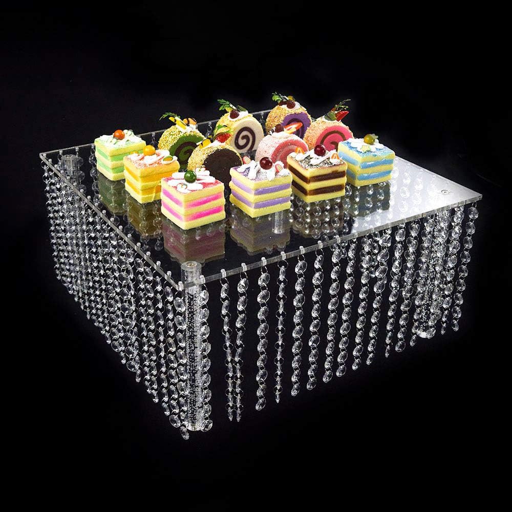 3 Tier Cake Stands Square Acrylic Crystal Beaded Chandelier Cupcake Stand Separable Cake Stand Cupcake Tower Dessert Display Stand for Birthday Wedding Party Christmas