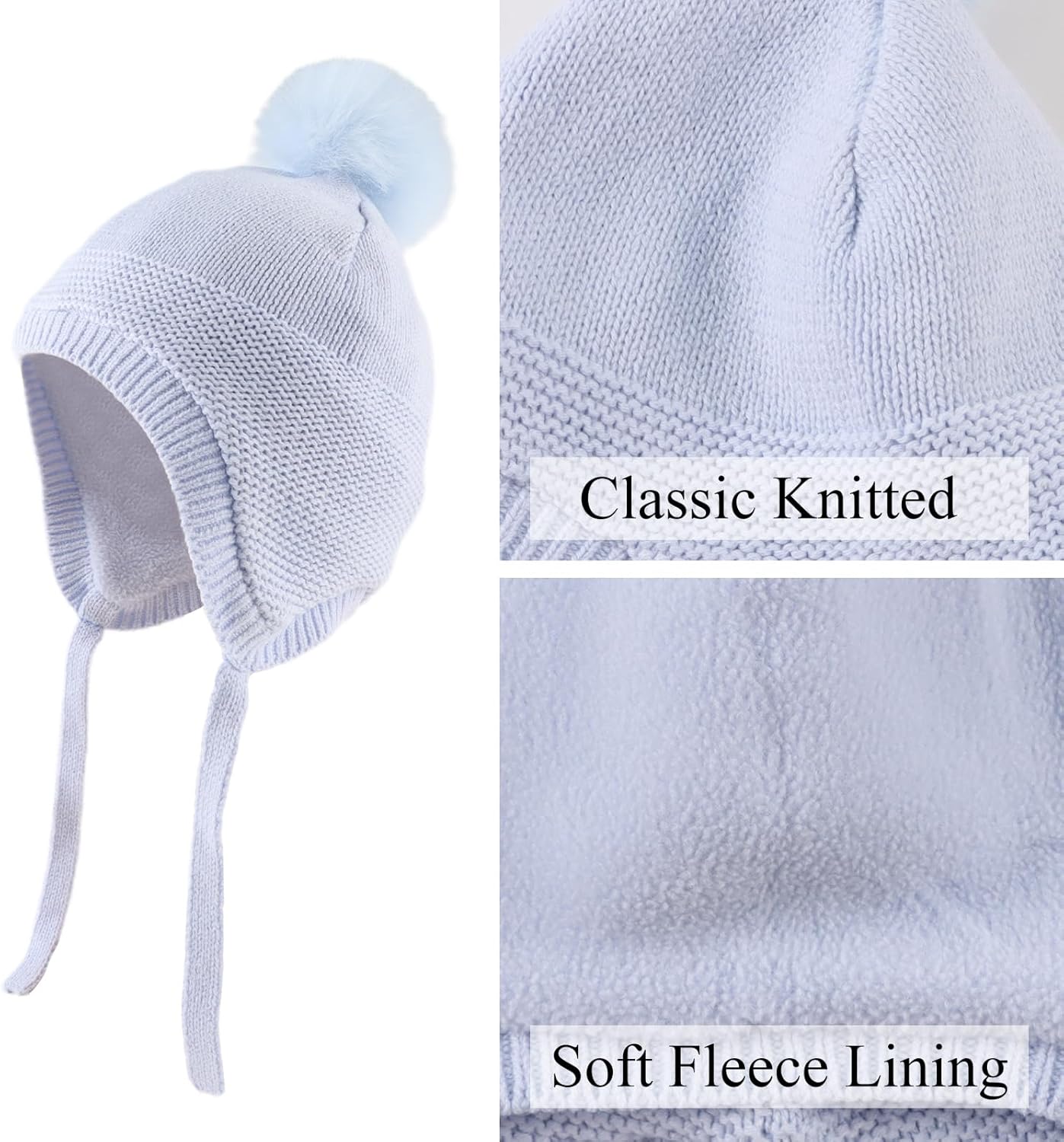 JANGANNSA Basic Winter Baby Boys Beanie Pompom Knitted Girls Hat Kids Earflap Beanies Warm Infant Toddler Hats - Image 3