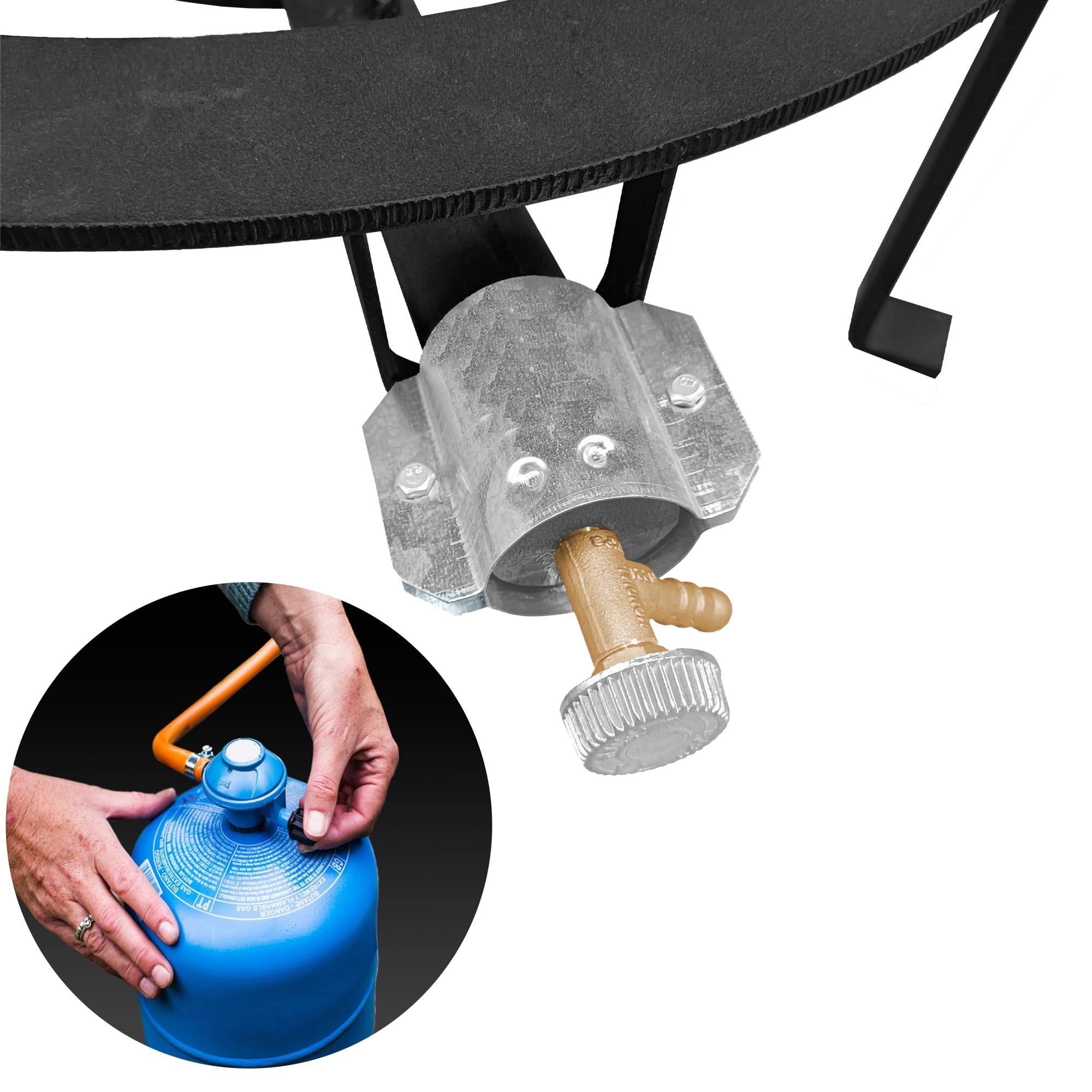 AEFFE Fornellone con Bruciatore e Valvola, in Ghisa, Quadrato o Tondo, per Esterno con Piedi, da Giardino, Campeggio, per Conserve adatto a Padelle (Rotondo, 30 cm Diametro)