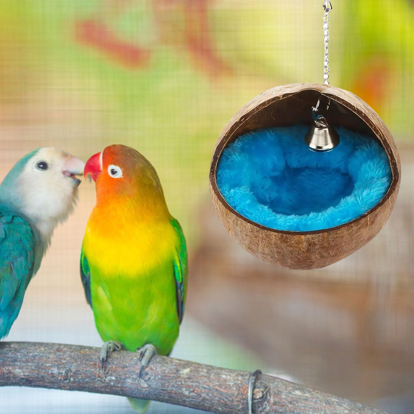 Nid d'oiseau en coquille de noix de coco naturelle, 1 pièce pour perroquet, cabane, nichoir à suspendre pour perruches, hamster, écureuil, rat, gerbille, souris