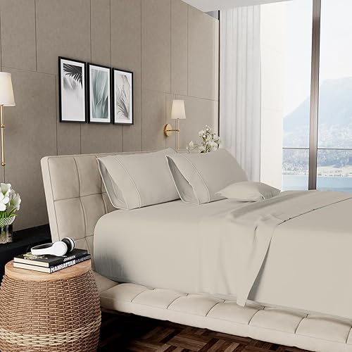 Miniatura 2 de Sábanas 100% de algodón egipcio, tamaño matrimonial, juego de sábanas de 1000 hilos crudo de 4 piezas, tejido satinado, resistente a las arrugas,