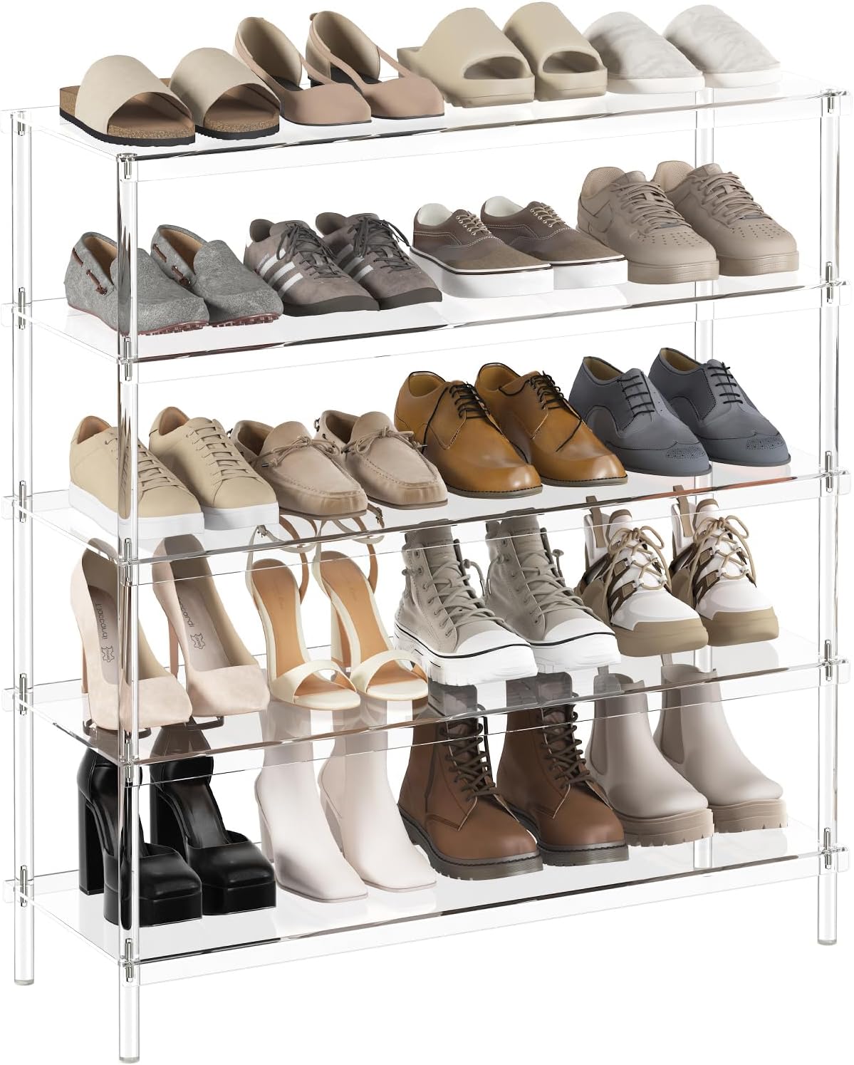 Aquiver 5 Tier Acrylic Shoe Rack - Closet Shoe Rack Shoe Organizer for Entryway, Stores 20 Pairs of Shoes, 32.3'' L x 11.8'' W x 36.4'' H 32.3''L x 11.8''D x 36.4''H