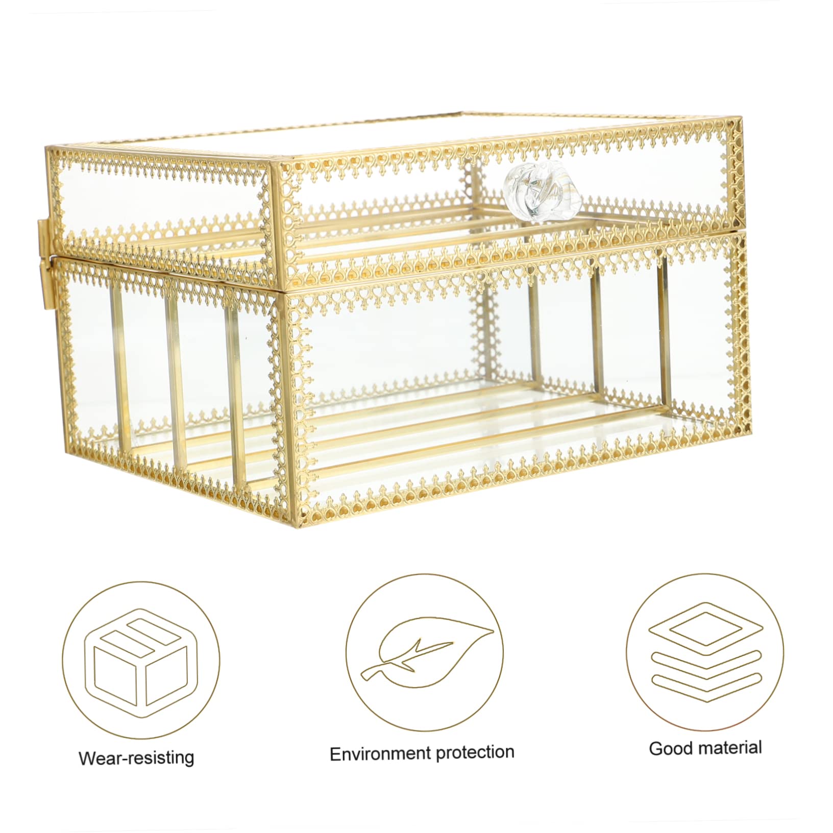 Boîte de Rangement Cosmétique Couvercle Verre Alliage