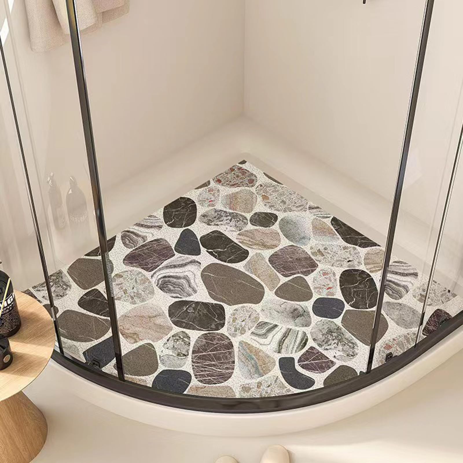 Wansiman Quadrant Shape Shower Mats,Anti-Slip Quadrant Bath Mat,Rubber Corner Shower Mat,Rubber Bath Mat For Corner Shower,Washable,Non-Slip Bottom,Triangular,Quick Dry,For Shower,Bathroom,Toilet