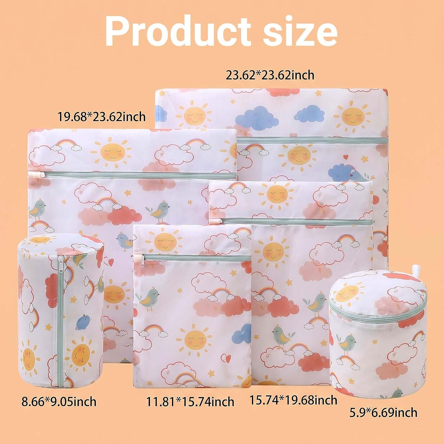 Mesh Laundry Bags 6 Pack, 6 Sizes Delicates Wash Bag with Zipper