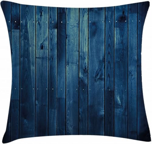 Ambesonne - Funda de cojín de madera con textura, diseño rústico, color azul oscuro, Tela, Multi 1