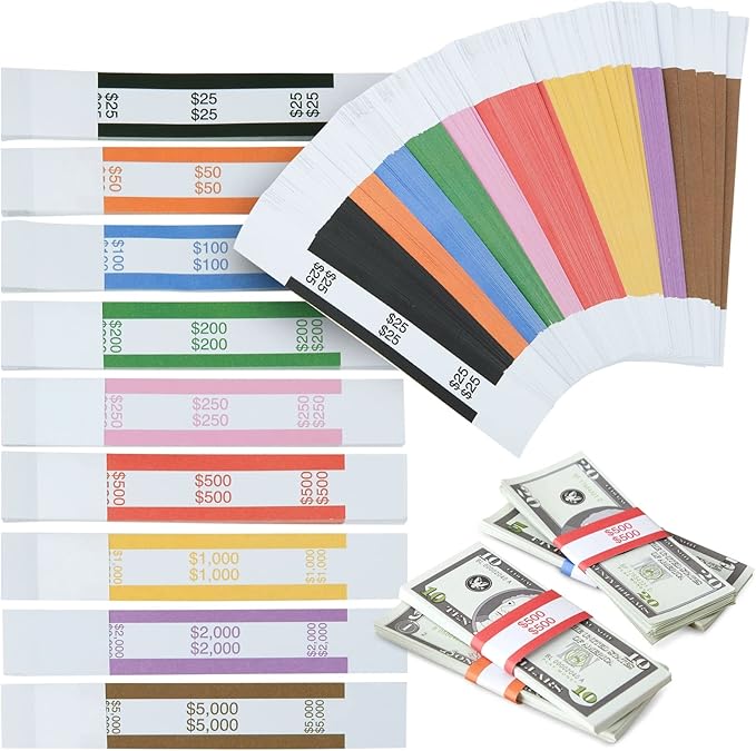 300Pack of Money Bands for Cash, Assorted SelfAdhesive Currency