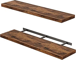 Fixwal Floating Shelves for Wall, 35" Long Heavy Duty Wall Mounted Rustic Wood Shelves for Living Room, Bedroom, Bathroom and Kitchen, for Storage, Books, Room Decor (Rustic Brown, Set of 2)