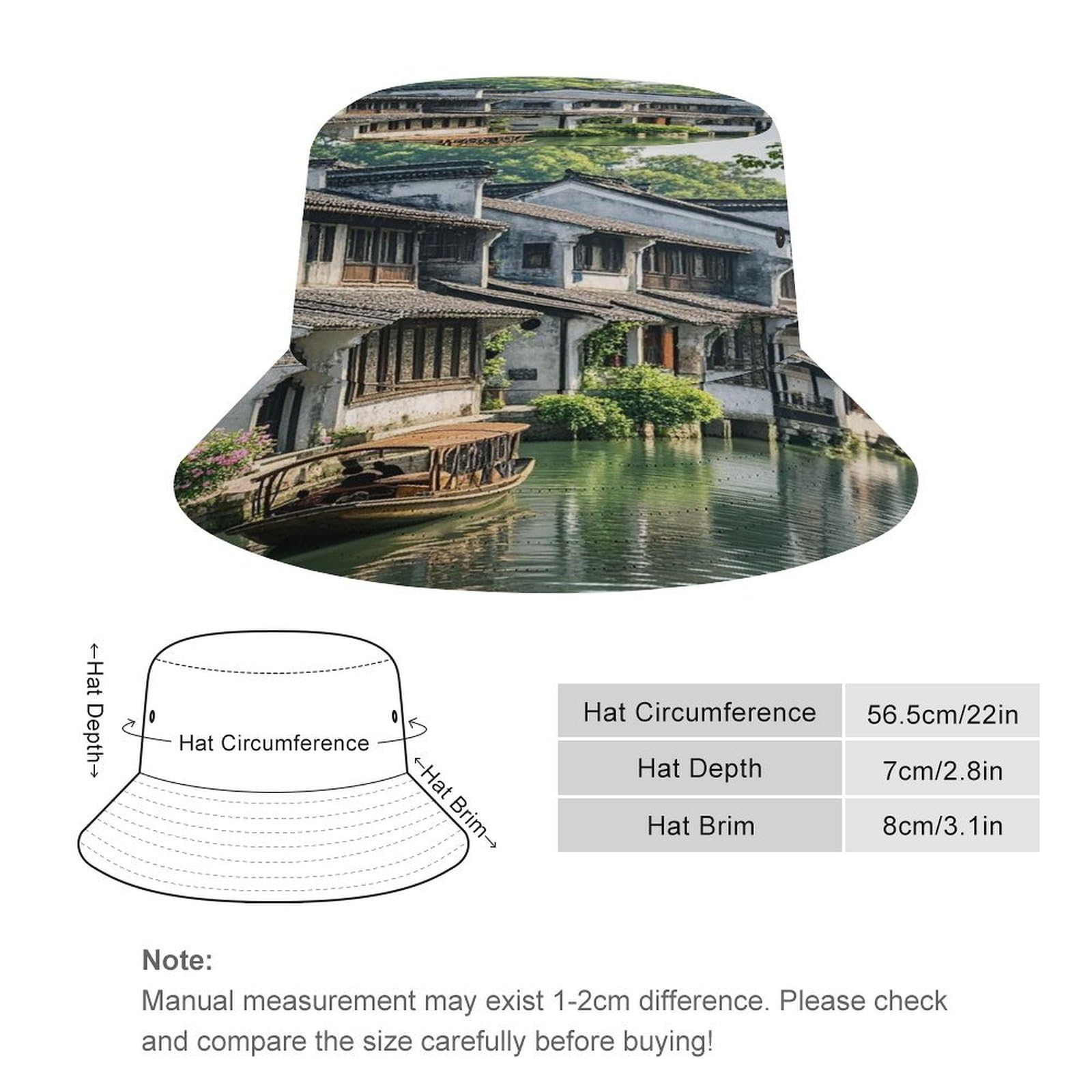 Jiangnan Water Towns Sun Hats Wide Brim Bucket Hat UV Protection Hat for Fishing Hiking Beach Garden Black