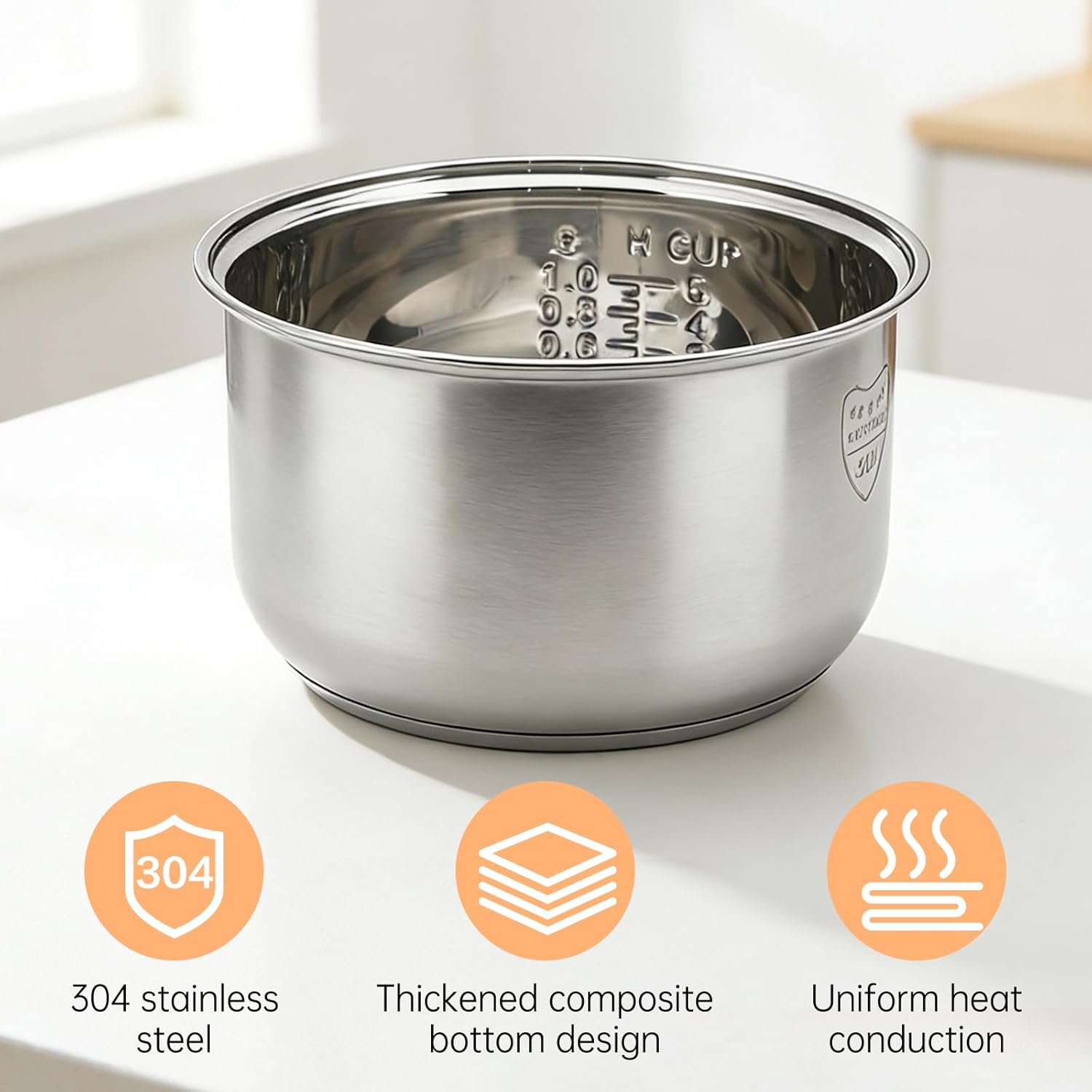 Stainless steel inner pot of rice cooker - compatible with aroma ARC-150SB, ARC-5200SB rice cooker replacement pot.