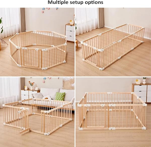 XXL Parc bébé pliable en bois naturel 172x172 cm avec porte sécurisée et ventouses antidérapantes, parc modulable pour bébé et enfant, grande aire de jeu stable pour maison - 4