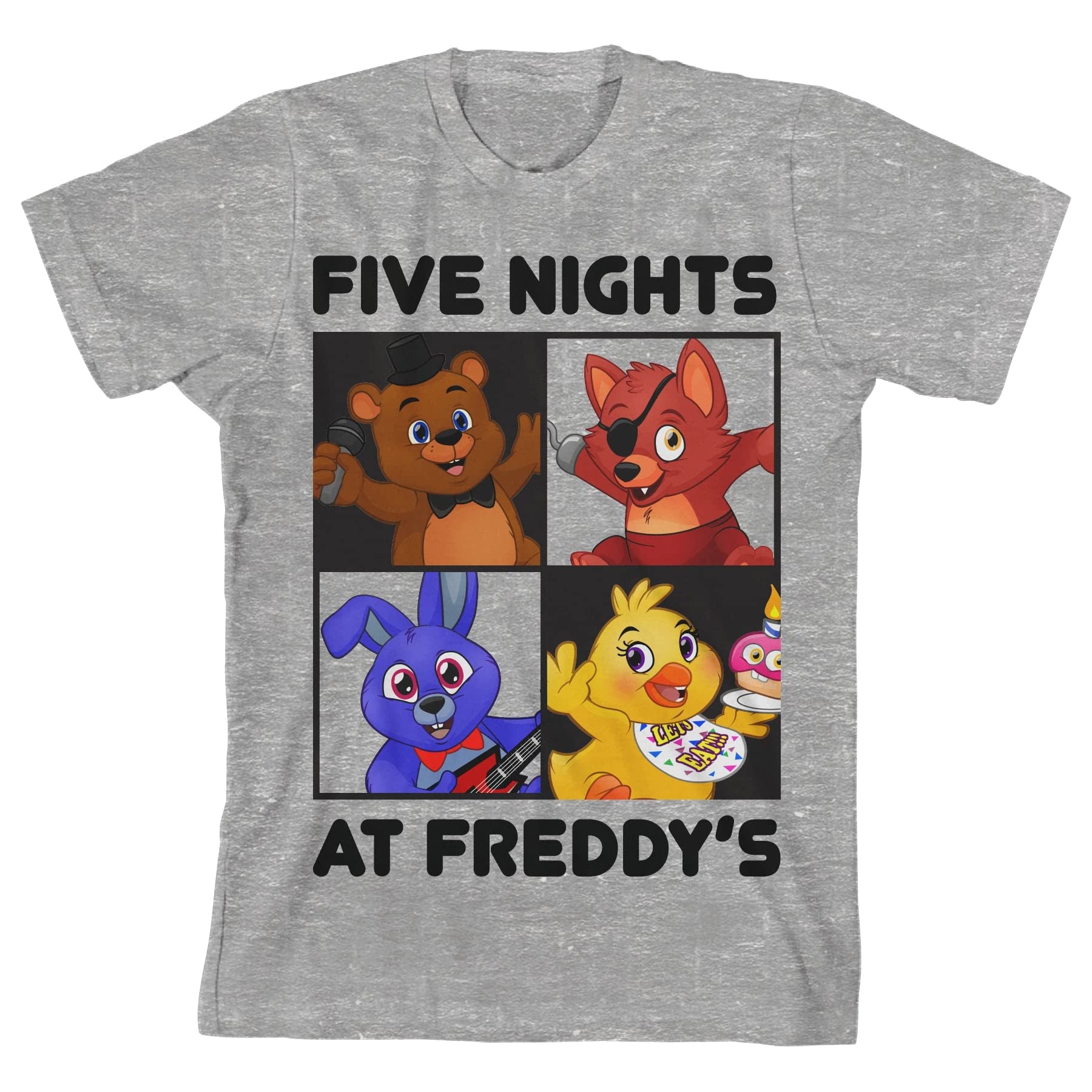 Bioworld Boys Gray Five Nights At Freddy's Chibi Characters Youth 'S Athletic Heather T-Shirt, Large