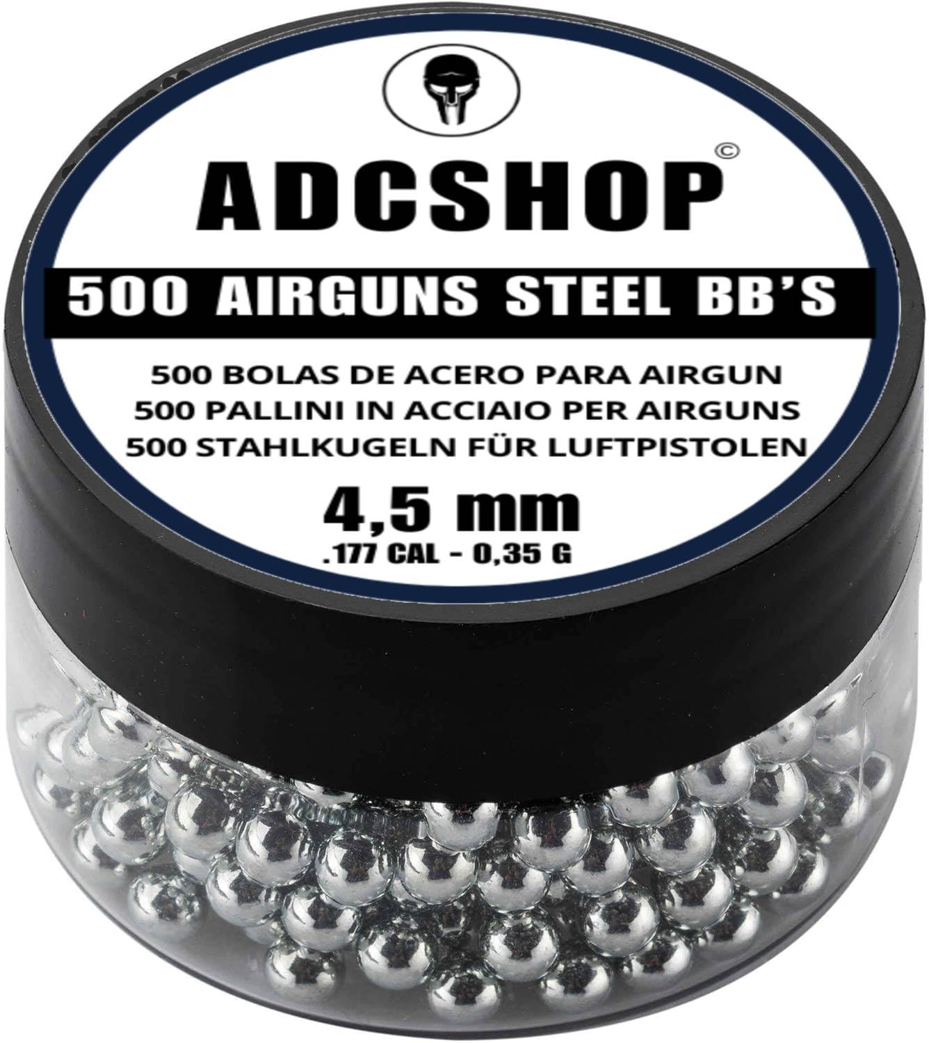 Bolas de Acero 4.5mm (.177 Cal) para Pistolas Aire Comprimido y CO2 | Tarro 500 BBS Alta Densidad 0,35g | Compatible Solo con Armas para Bolas de Acero | Transporte Fácil y Seguro