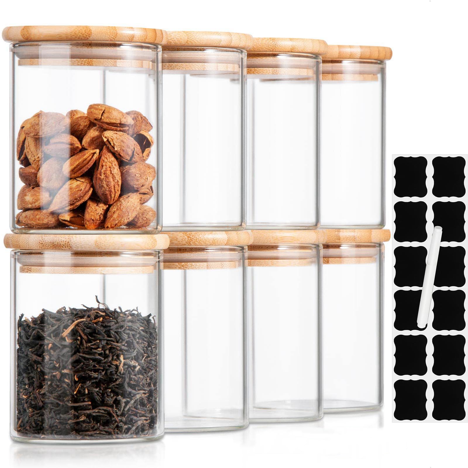 Set 12 Barattoli Spezie In Vetro Con Coperchio Bambù - Ermetici, 250ml, Con Etichette - Foto 4