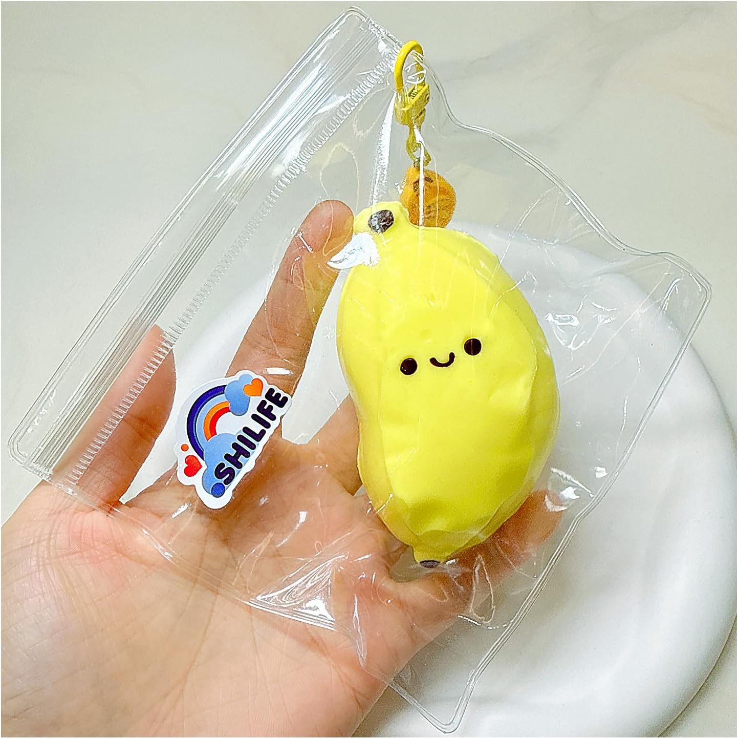 Taba Squishy,Stress Ball, Kawaii Squishies Silica Gel Toys,Stress Relieving Fur Ball OPP Packaging Gifts|Squishy Fidget Toys for Anxiety&Relaxation|Perfect Desk Accessory for Adults (Banana)