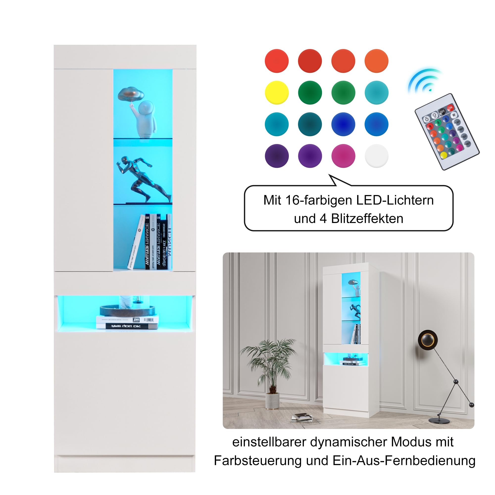 Vetrina Con Illuminazione a LED 16 Colori per Soggiorno, Pareti a LED (Bianco)